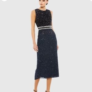 Mac Duggal Navy Sequin Midi Dress